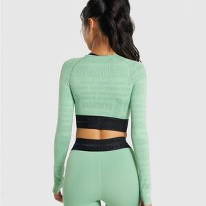 Gymshark Mint Green Long Sleeve Crop Top and leggings Set